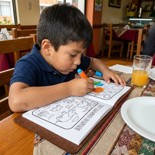 Niño en un restaurante con su libro
